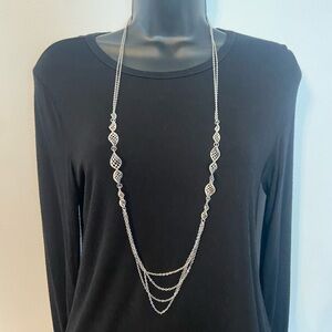 Lia Sophia Silver Long Necklace with Twisted Accents
